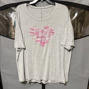 Livi Active Heather Gray Tee with Pink Word Art Heart